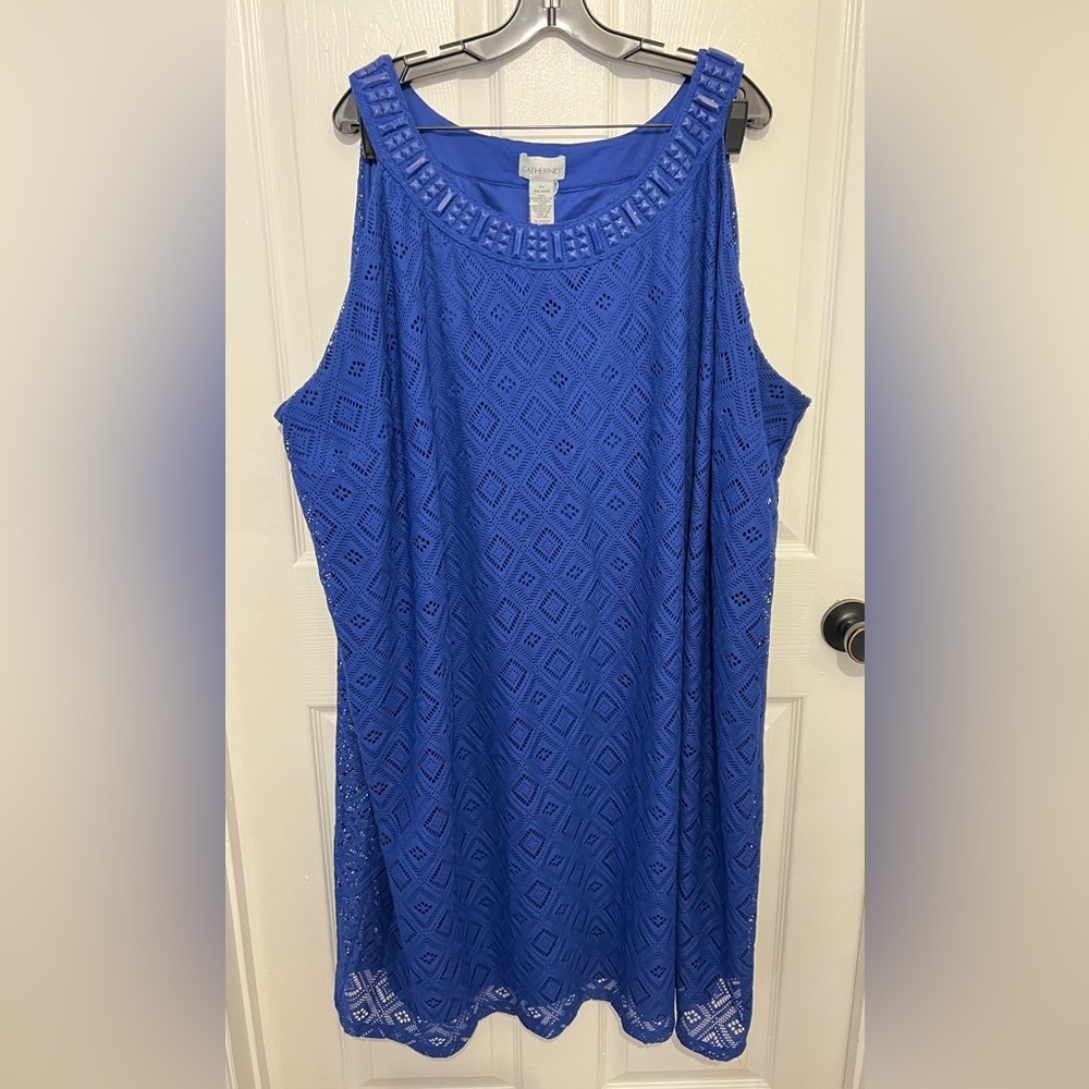 CATHERINE'S Women's Royal Blue Lace Embellished Neckline Sleeveless Dress 5X